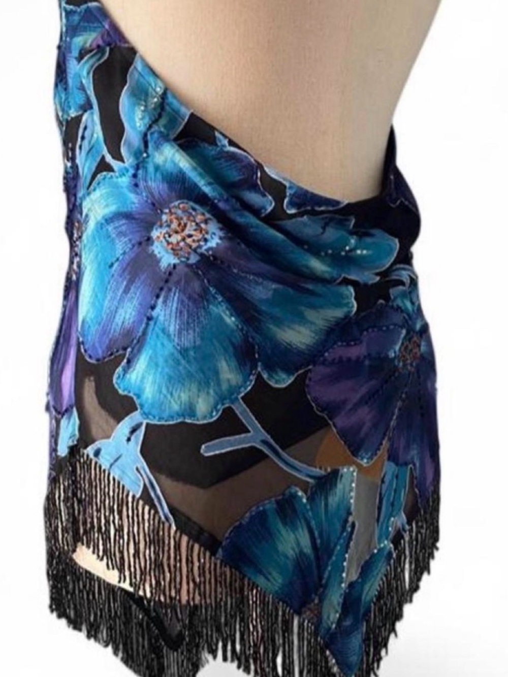 Cache Vintage Y2K Red Floral Burnout Cowl Neck Fringe Tank Top large - Picture 6 of 7